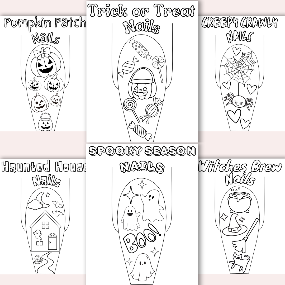 Halloween Nail Art Colouring Pages